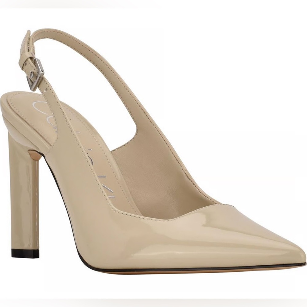 Calvin Klein Attract Pointy Beige Patent Slingback Heels